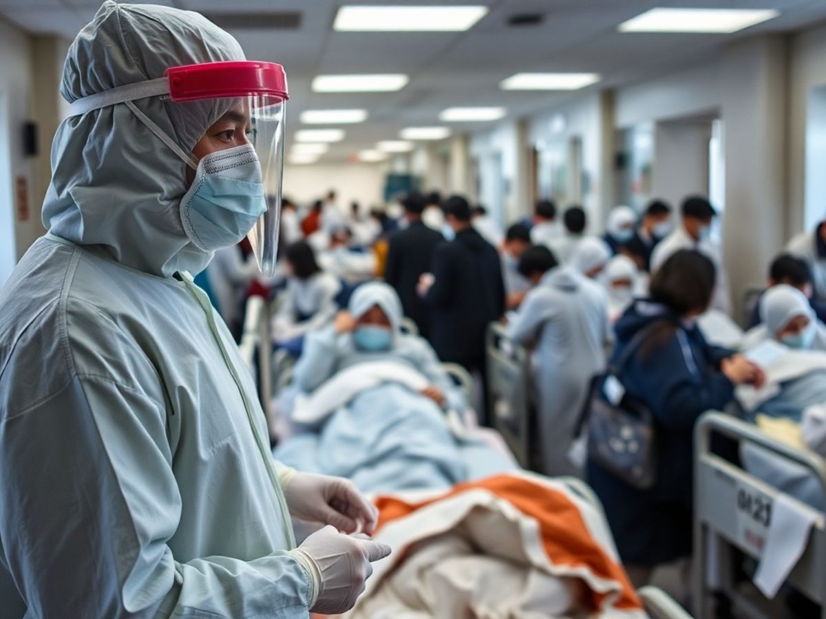 Healthcare worker in protective gear at a hospital.