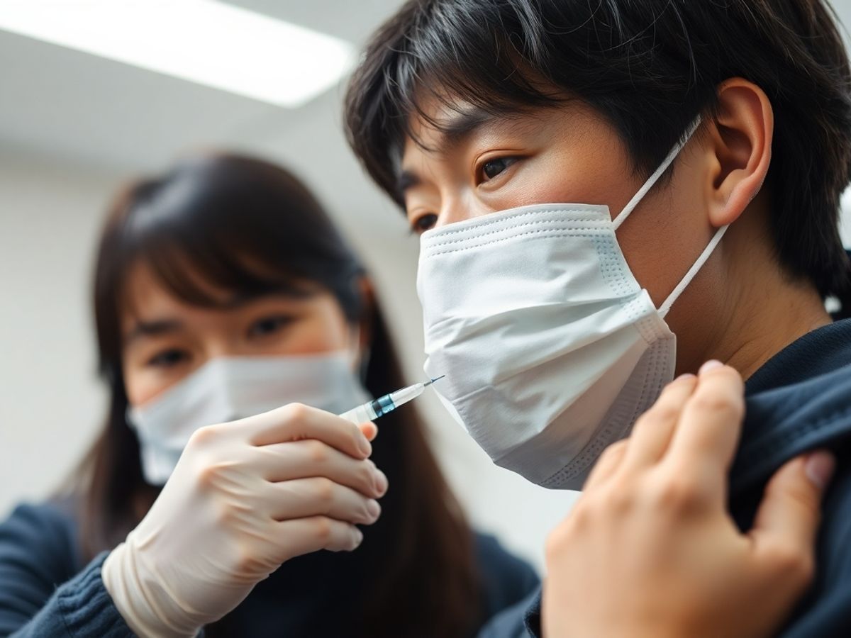 Healthcare worker giving flu vaccine in a clinic.